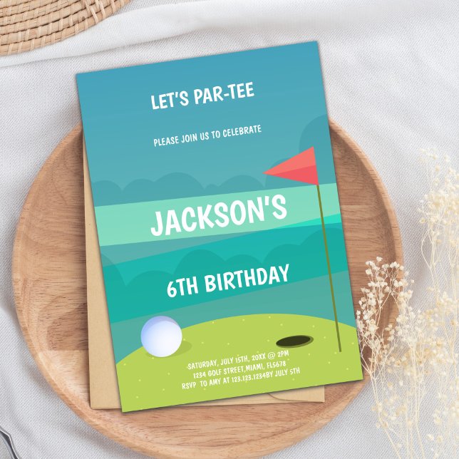 Invitación Tema clásico del té verde para niños o adultos (Golf Birthday Party Invitations)