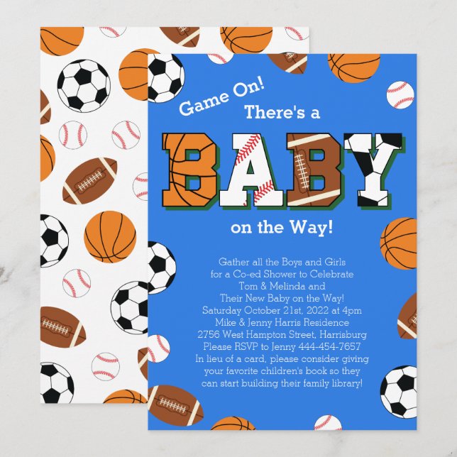 Invitación Tema compartido de Sports Baby Shower (Anverso / Reverso)