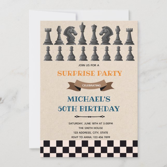 Invitación tema cumpleaños ajedrez (Anverso)