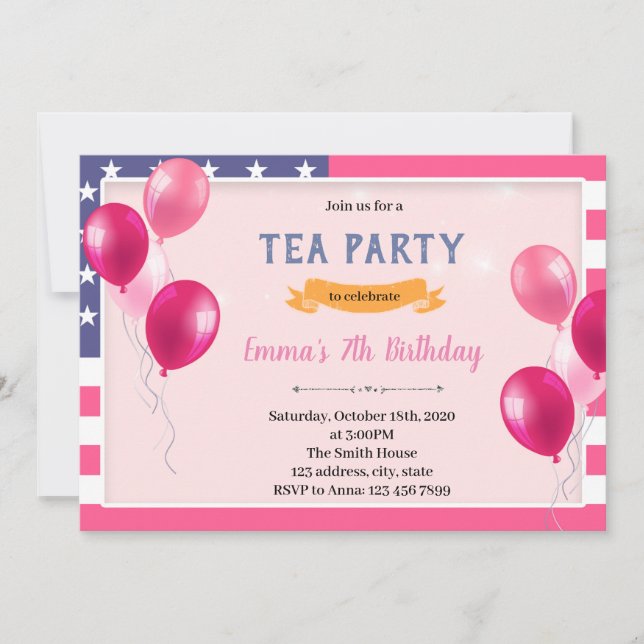 Invitación tema cumpleaños chica americana (Anverso)