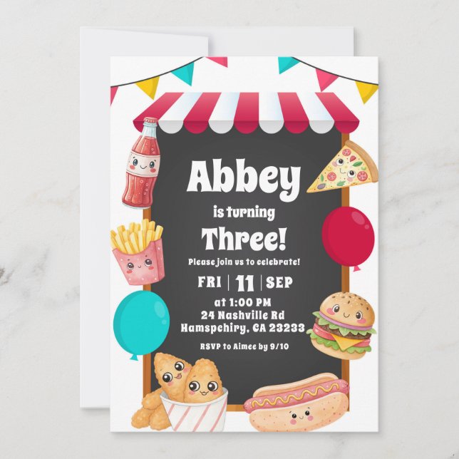 Invitación Tema Cumpleaños Puesto de Comida Rápida para Niños (Anverso)