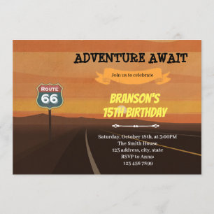 invitación tema cumpleaños Ruta 66