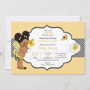 Invitación Tema de abeja amarillo oro punto bebita volantes