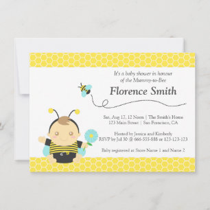 Invitación Tema de abeja bumble lindo, Baby Shower de niño