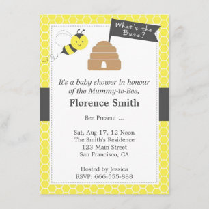 Invitación Tema de abeja linda Baby Shower en amarillo y gris