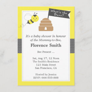 Invitación Tema de abeja linda para baby shower en amarillo y