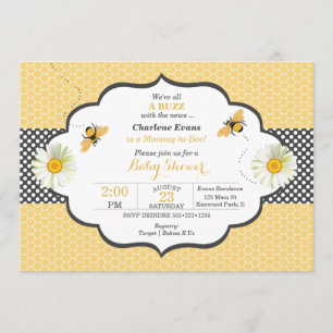 Invitación Tema de abeja panal de oro y gris de lunares