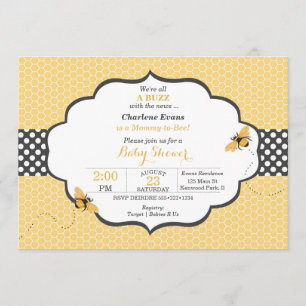 Invitación Tema de abeja panal de oro y gris de lunares