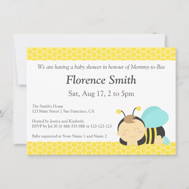 Invitación Tema de Abejorro Adorable, Fiesta de Bebé Niño (Anverso)