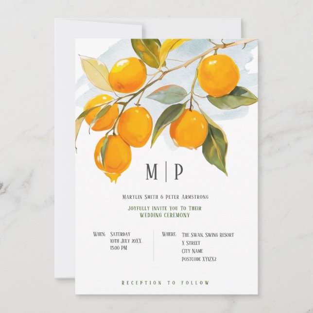 Invitación Tema de acuarela naranja Colores brillantes (Anverso)