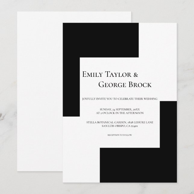 Invitación Tema De Ajedrez Blanco Y Negro Boda Moderno Sencil (Anverso / Reverso)