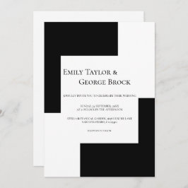 Invitación Tema De Ajedrez Blanco Y Negro Boda Moderno Sencil