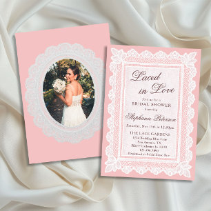 Invitación Tema de Amor Entrelazado con Encaje Rosa para Fies