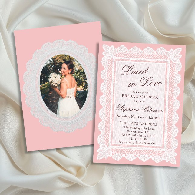 Invitación Tema de Amor Entrelazado con Encaje Rosa para Fies (Subido por el creador)
