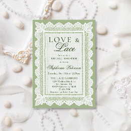 Invitación Tema de Amor y Encaje Verde Salvia para Despedida
