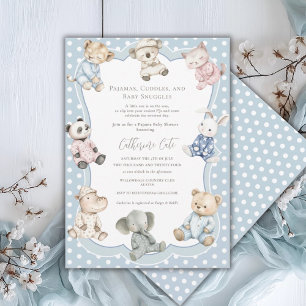 Invitación Tema de Animales de Fiesta de Pijamas Azul para Ba
