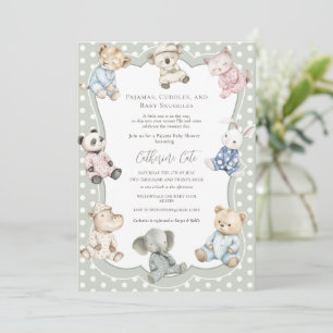 Invitación Tema de Animales de Fiesta de Pijamas Verde Bebé