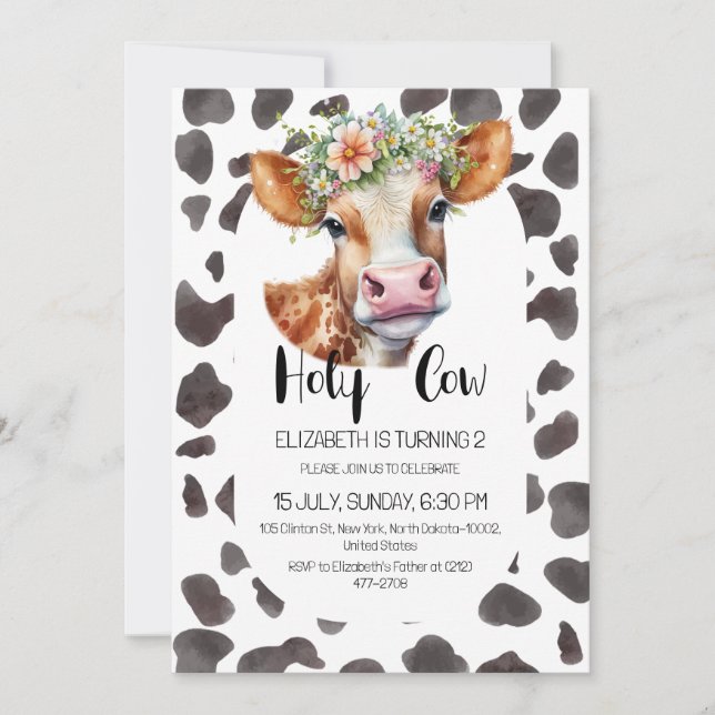Invitación Tema de animales de la fiesta de cumpleaños de vac (Anverso)