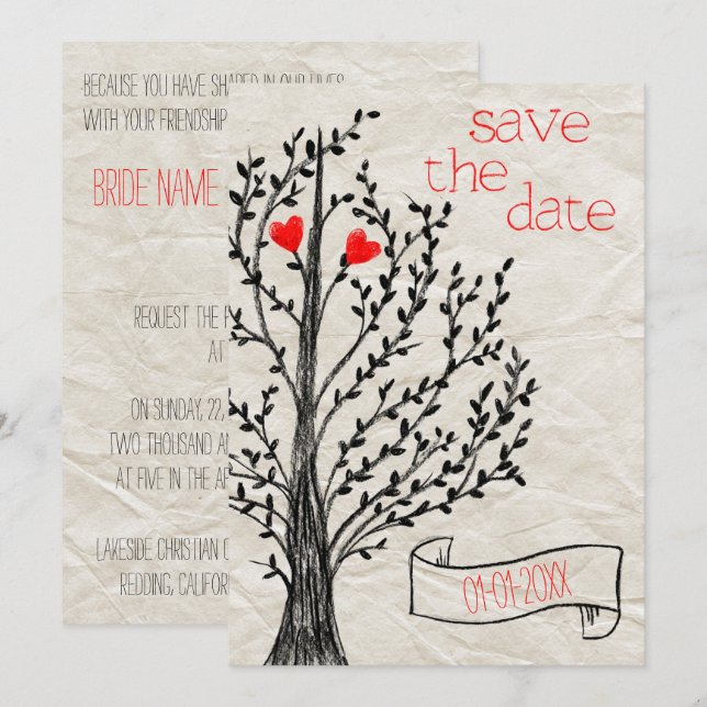 Invitación Tema de árbol y corazón (Anverso / Reverso)