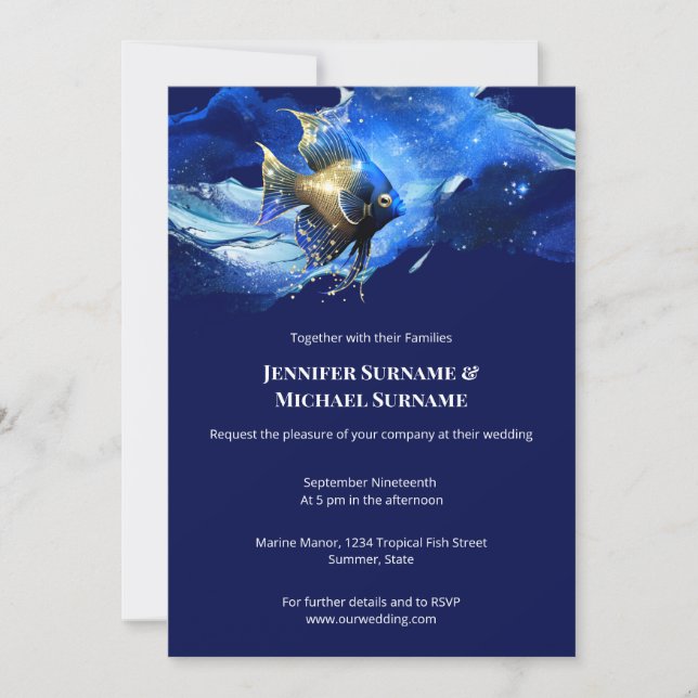 Invitación Tema de arrecife náutico boda de océano azul (Anverso)