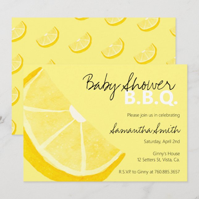 Invitación Tema de Baby Shower BBQ Lemon Summer Un poco Lemon (Anverso / Reverso)