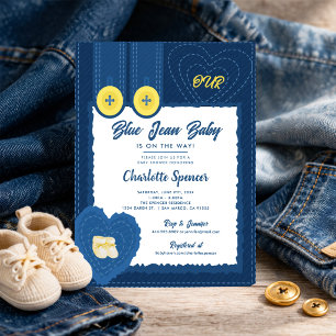 Invitación Tema de Baby Shower de Mezclilla Azul Jean