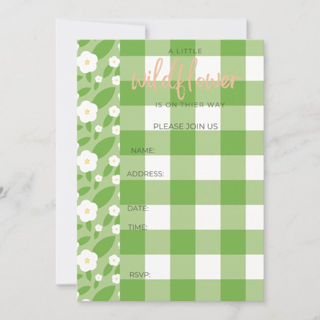 Invitación Tema de Baby Shower de Springtime Gingham y Blooms (Anverso)