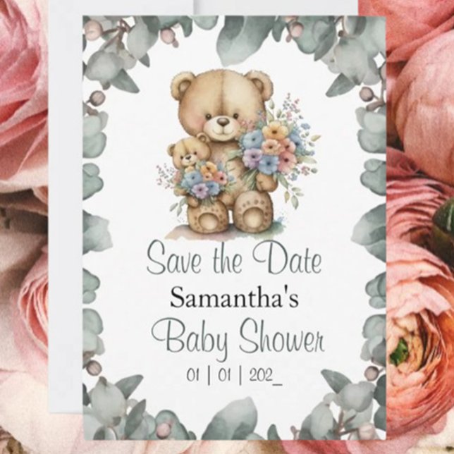 Invitación Tema de Baby Shower de Teddy Bear Boy (Celebrate your little cub's arrival with our "Beary Cute" teddy bear baby shower invitation! )