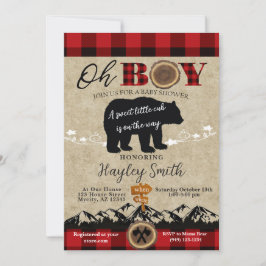Invitación Tema de Baby Shower Little Bear Flannel Lumberjack