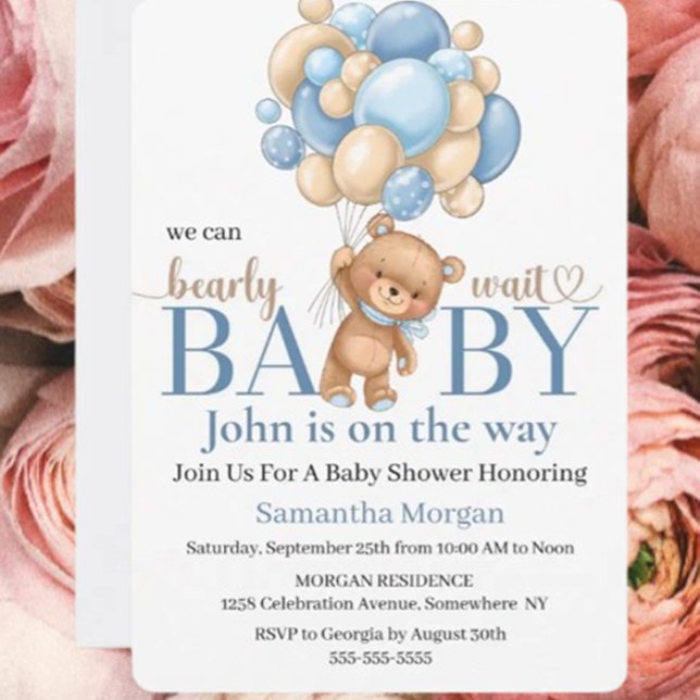 Invitación Tema de Baby Shower Teddy Bear Balloon Boy ( We are throwing a Teddy Bear Baby Shower for our little bundle of joy)