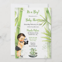 Tema de Bamboo de Panda Niño Negro Blanco Verde