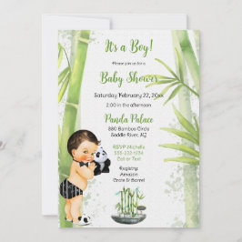 Invitación Tema de Bamboo de Panda Niño Negro Blanco Verde