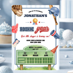 Invitación Tema de béisbol año de novato primer cumpleaños