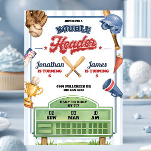 Invitación Tema de béisbol Cumpleaños conjunto de gemelos Dou