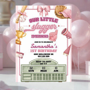 Invitación Tema de béisbol Cumpleaños de nuestra pequeña slug