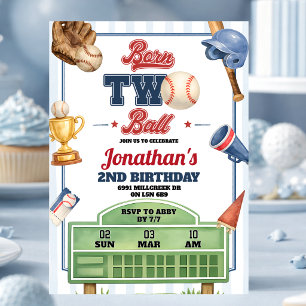 Invitación Tema de béisbol Cumpleaños Dos Pelota Segundo Cump