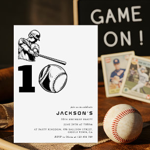Invitación Tema de béisbol moderno Cumpleaños niño 10 años