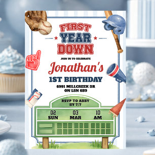 Invitación Tema de béisbol primer año abajo primer cumpleaños