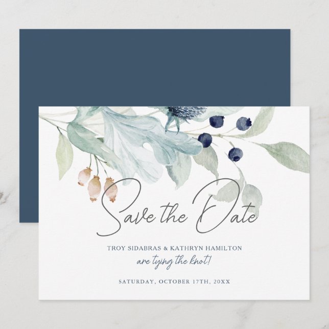 Invitación Tema de boda de invierno elegante guardar la fecha (Anverso / Reverso)