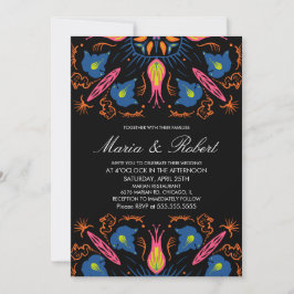 Invitación Tema de boda de la India Elefante Floral Negro