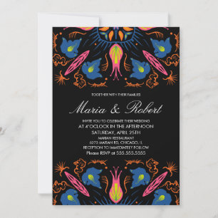 Invitación Tema de boda de la India Elefante Floral Negro