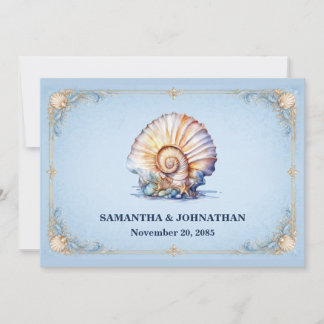 Invitación Tema de boda de lujo con concha de mar en la playa