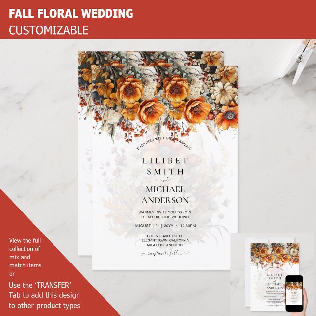 INVITACIÓN TEMA DE BODA DE OTOÑO | NARANJA BURNT | FLORES RÚS (Subido por el creador)