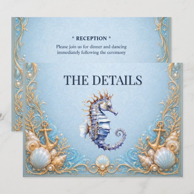 Invitación Tema de boda de playa de caballito de mar elegante (Anverso / Reverso)