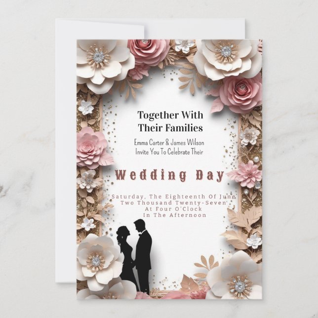 Invitación 🌸 Tema de Boda de Primavera Floral Melocotón 💍 (Anverso)