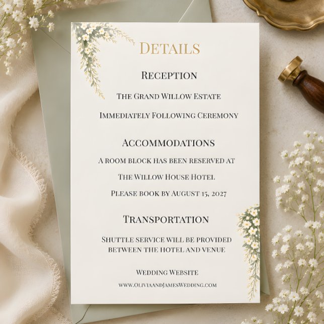 Invitación Tema de boda floral de aliento de bebé de lujo  (Luxury baby's breath wedding themed details card)