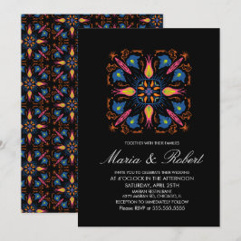 Invitación Tema de boda india Elefante Floral Negro