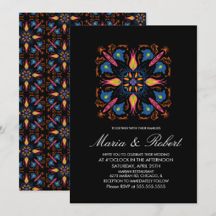 Invitación Tema de boda india Elefante Floral Negro