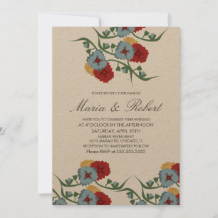 Invitación Tema de boda mexicana con vegetación floral kraft