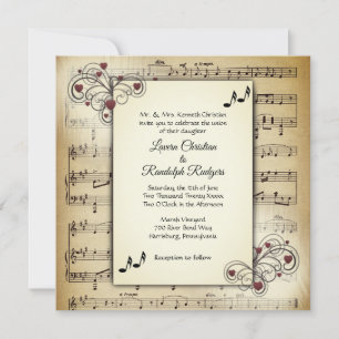 Invitación Tema de Bodas de música de corazones y hojas antig
